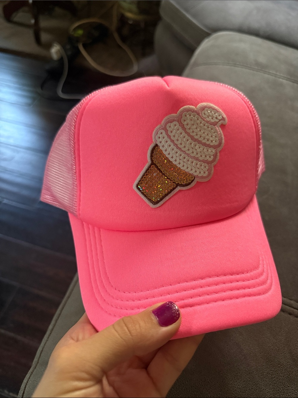 Ice Cream Hot Pink Trucker Hat kids & adults beach boho outdoor fun spf
